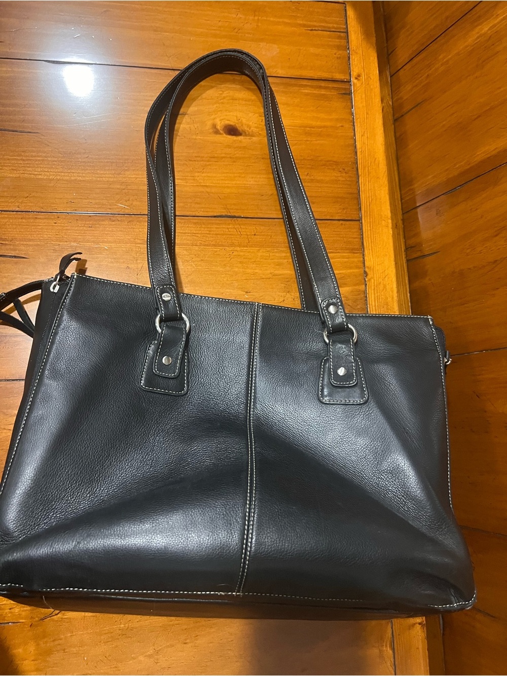 Classic Black Leather Tote Handbag